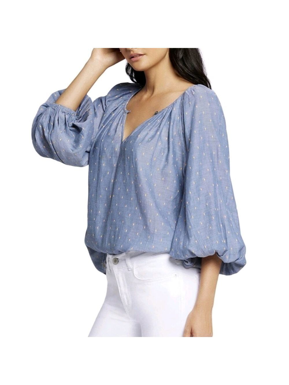 Current Elliott Seaside Swiss Dot Chambray Top, Size L